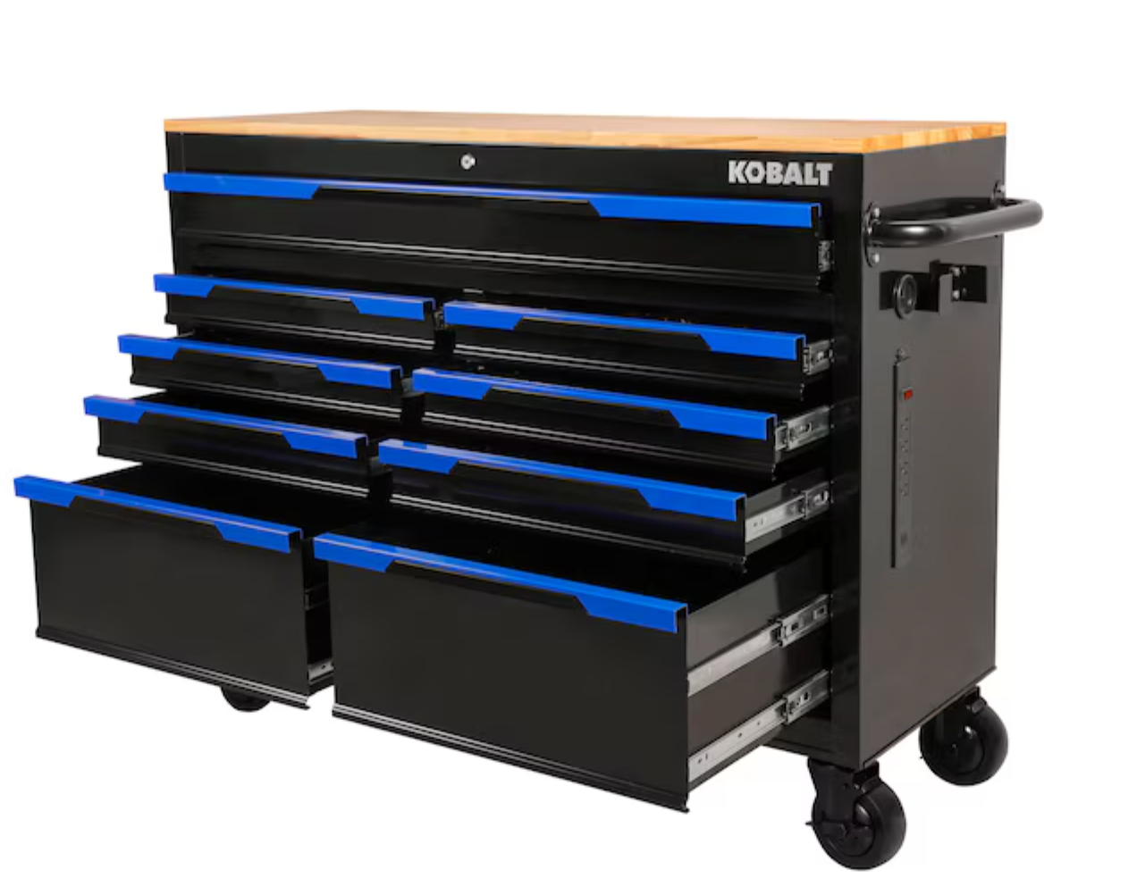 Kobalt 46.1-in L x 37.2-in H 9-Drawers Rolling Black Wood Work Bench