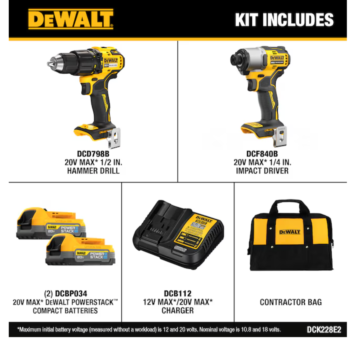 DEWALT 20V MAX 2-Tool Brushless Hammer Drill Power Tool Combo Kit
